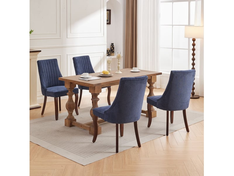 Lot de 2 chaises de salle à manger en chenille bleu avec pieds en bois d'hévéa - Conforama D