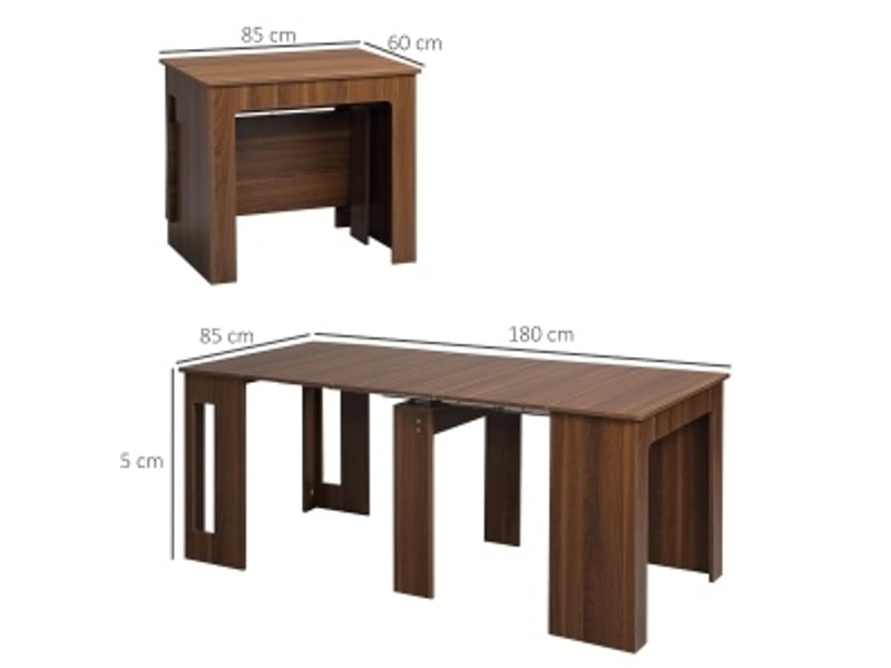  Table de salle à manger extensible et pliable avec roulettes, plateau en deux parties, marron, 180 × 85 × 75 cm  - Conforama C