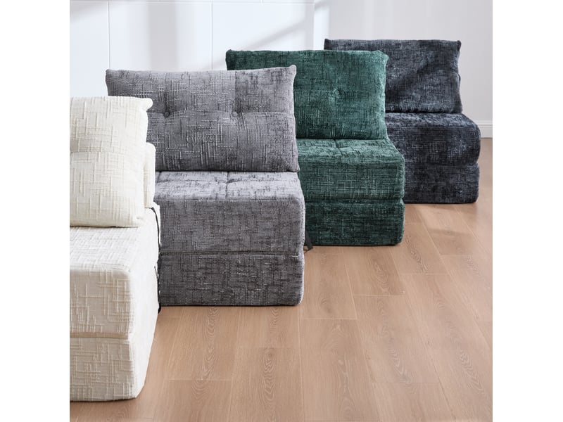  Canapé-lit pliable 1 place en tissu gris avec coussins tête et lombaires, idéal pour les petits espaces  - Conforama D