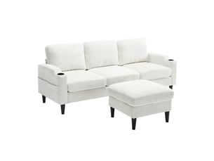 Canapé 4 places avec pouf revêtement en chenille douce 196,5 cm rangement et porte-gobelets
