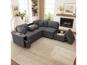 Canapé d'angle réversible convertible <strong></strong> <strong>Radiant Stride</strong> 5 places Tissu gris avec coffre de rangement
