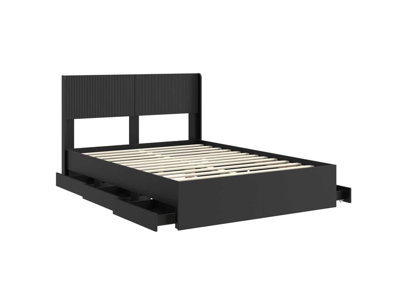  Lit double- lit adulte -  cadre de lit avec rangement et tête de lit noir 150 x 200 cm  - Conforama D