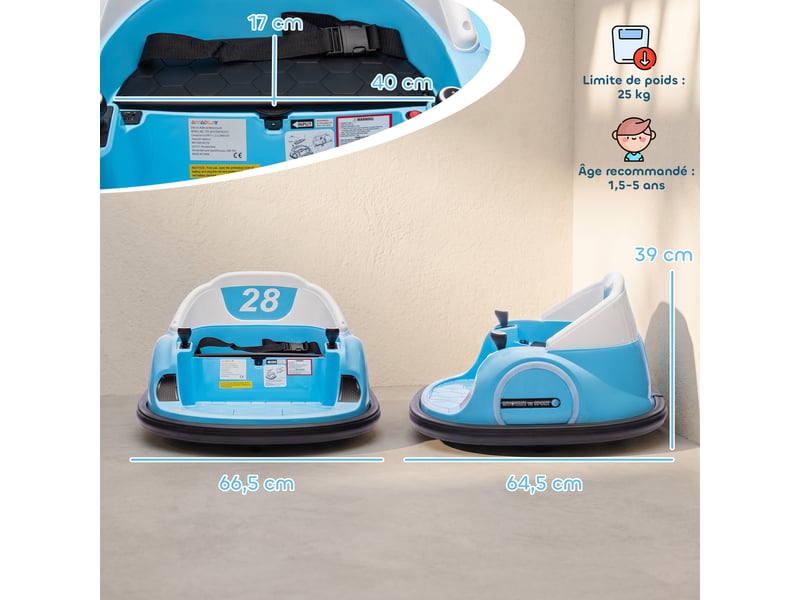  Voiture tamponneuse électrique enfant 12v, rotation à 360°, auto-tamponneuse enfant avec télécommande, bleu  - Conforama E