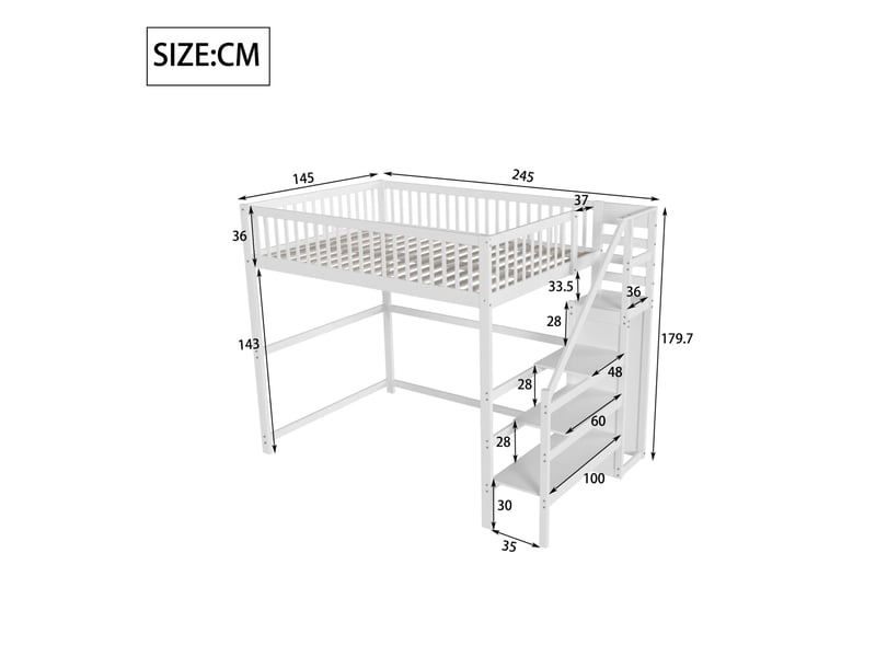  Lit mezzanine enfant 140x200 cm blanc avec échelle, rangements et armoire  - Conforama C