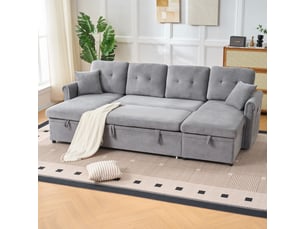 Canapé d'angle réversible convertible <strong></strong> <strong>ABC</strong> 3 places Tissu gris avec coffre de rangement
