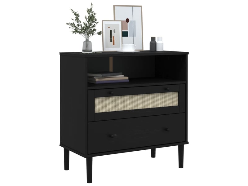  Buffet - bahut - meuble de rangement senja aspect rotin noir 80x40x80 cm bois massif de pin  - Conforama C