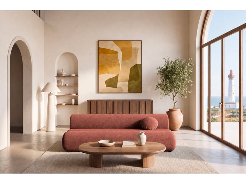 Bordilla - canapé droit convertible tissu chenille 3 places terracotta - Conforama D