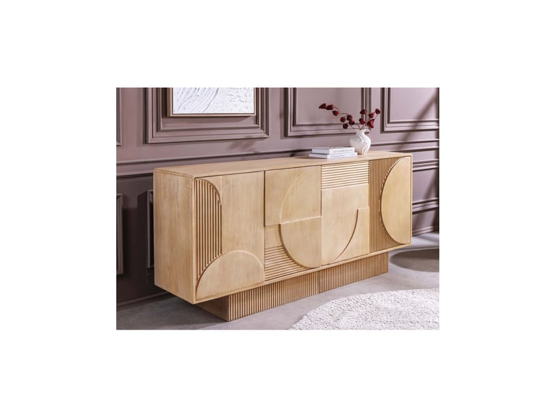  Buffet orino 170 cm en bois de manguier marron clair – 4 portes aux façades sculptées  - Conforama B