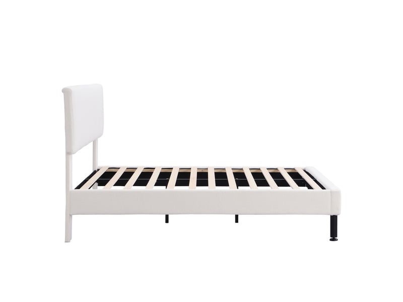  Lit double 140x190 en tissu sherpa beige avec sommier à lattes et pieds en métal robustes  - Conforama W