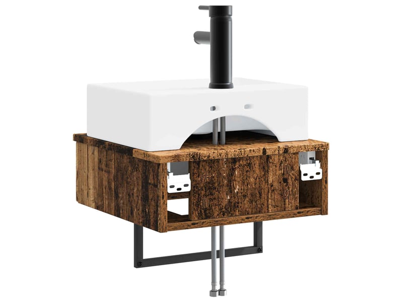 Basin de lavage mural, lavabo bois ancien 40x41x39 cm - Conforama E