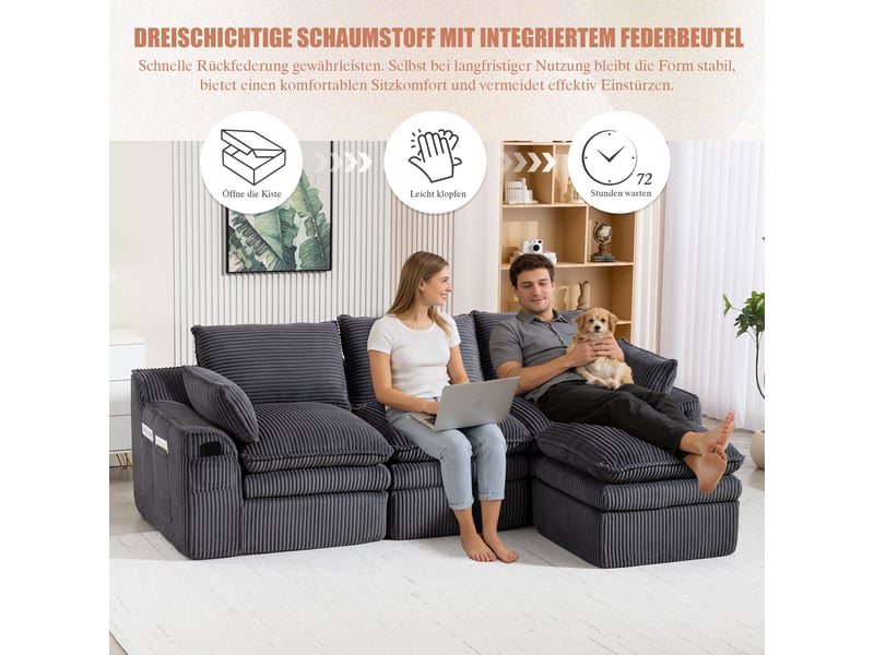  Canapé d'angle réversible fixe 3 places tissu gris canapé compressible - Conforama E