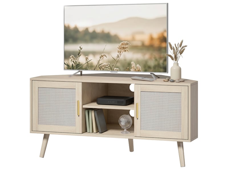  Meuble tv d'angle 2 portes 2 étagères coloris chêne 115 x 54,2 x 56,2 cm  - Conforama B