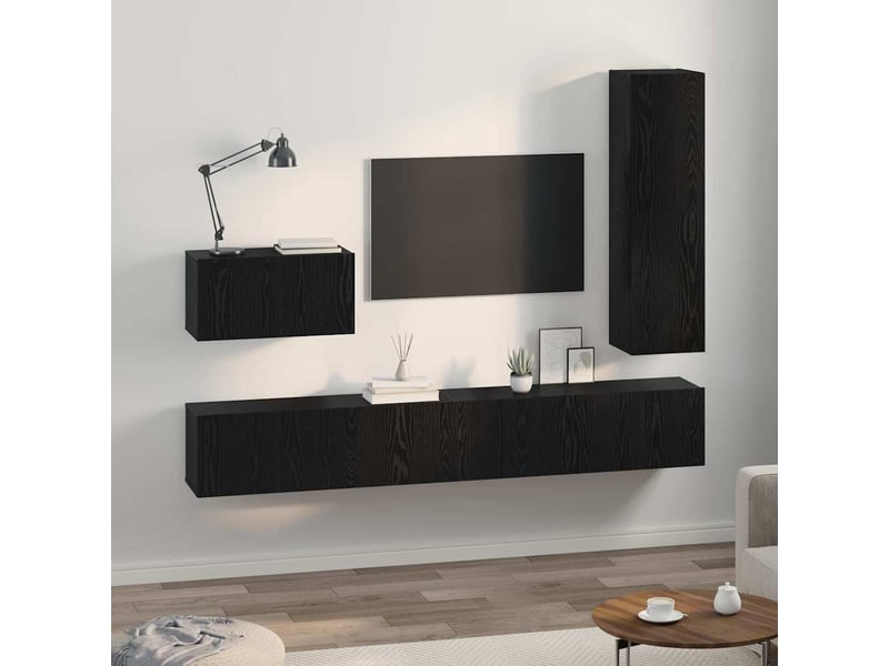  Ensemble meuble tv - banc tv - meuble de rangement 4 pcs chêne noir bois d'ingénierie  - Conforama D