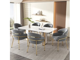 Chaise de salle à manger lot de 6 avec accoudoirs et dossier incurvé, style moderne, en velours et métal gris