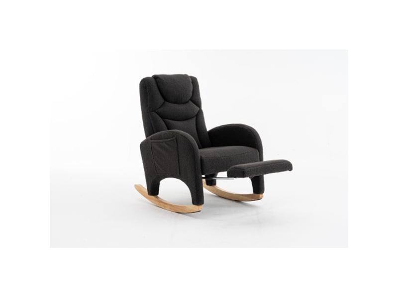 Fauteuil à bascule, fauteuil à bascule rembourré avec accoudoirs, pour chambre, en tissu teddy, gris foncé - Conforama A