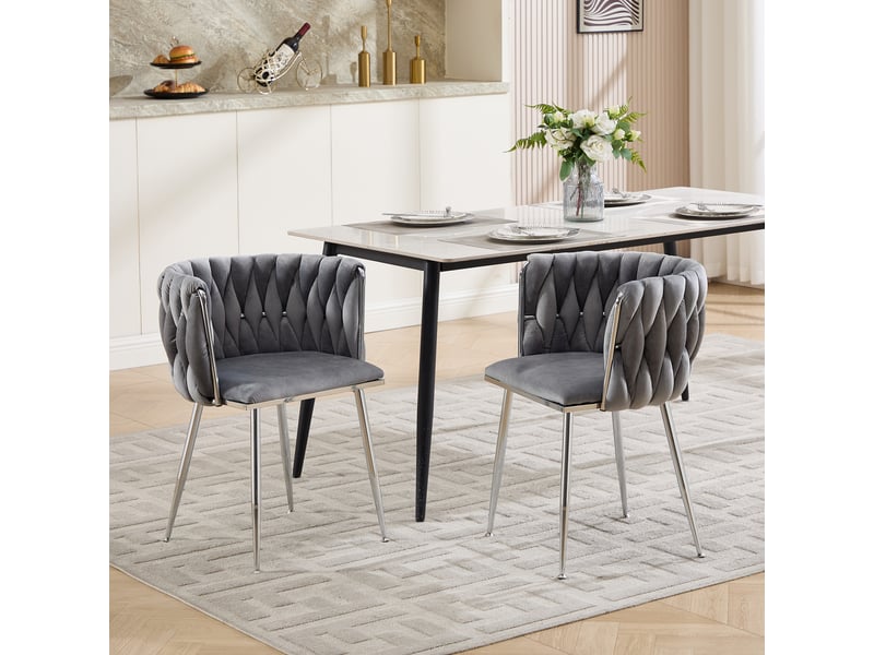  Lot de 2 chaises de salle à manger,55x48x75 cm,avec accoudoirs,tissu,gris  - Conforama B