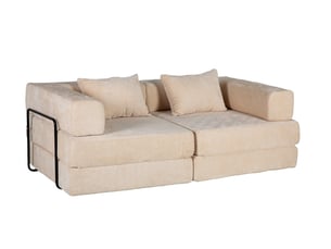 Canapé-lit compressé convertible 2 places, cadre fixe, modulable sans armature, chenille, sans montage, beige