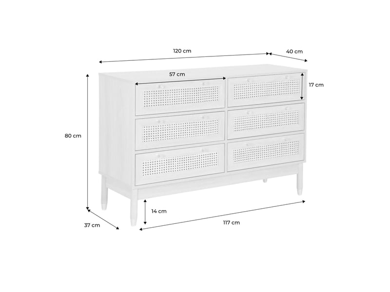  Commode décor bois et cannage 6 tiroirs teinte noyer - judith  - Conforama D