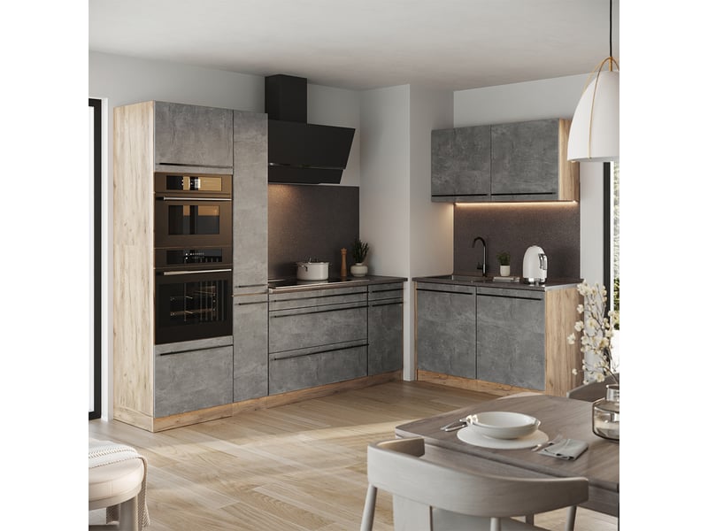  Vicco cuisine en angle, bétonchêne doré, 230 x 120 cm plan de travail marbre  - Conforama C