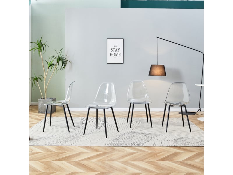  Lot de 4 chaises transparentes de salle à manger avec pieds en métal noir, assise 47 cm  - Conforama R