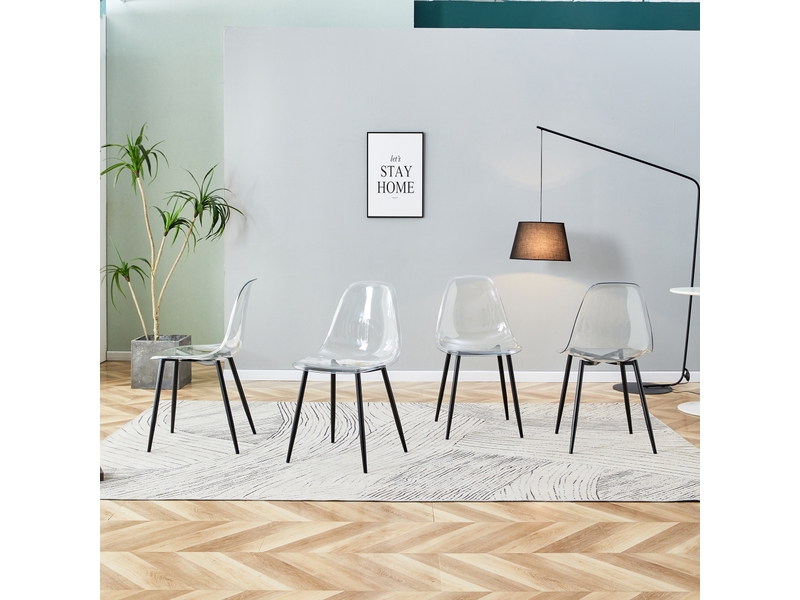  Lot de 4 chaises transparentes de salle à manger avec pieds en métal noir, assise 47 cm  - Conforama R