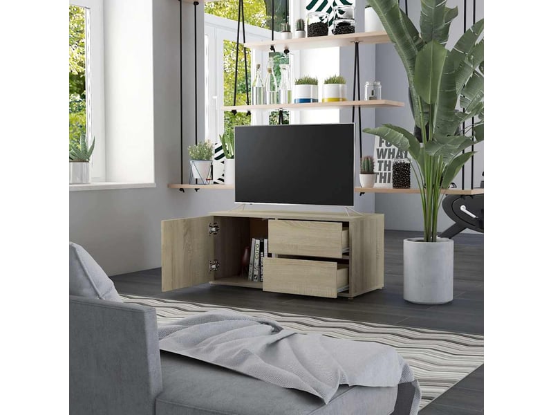  Meuble tv - banc tv - meuble de rangement chêne sonoma 80x34x36 cm bois d'ingénierie  - Conforama C