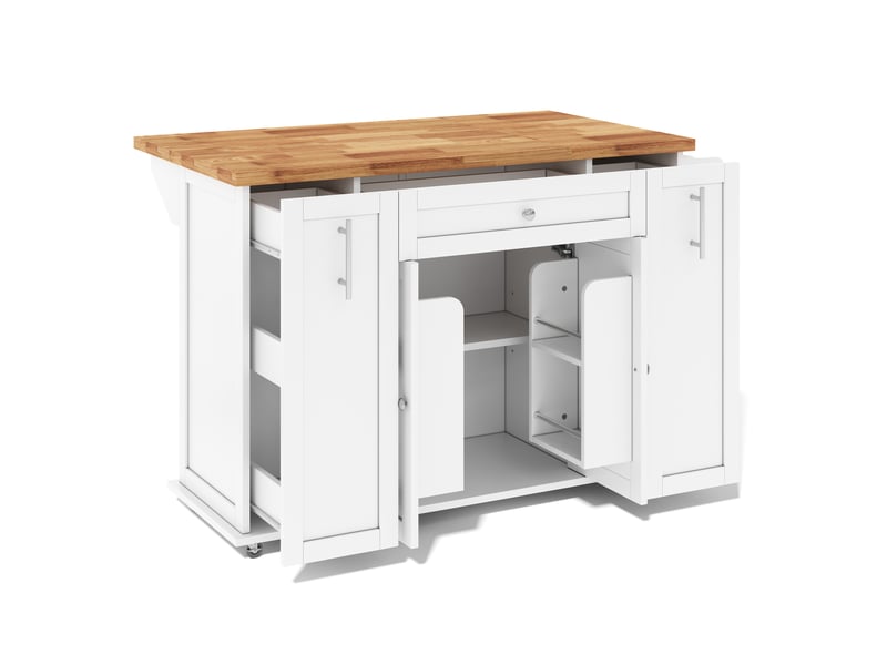  Desserte de cuisine 120x45x87 cm à plateau rabattable mdf blanc et naturel  - Conforama D