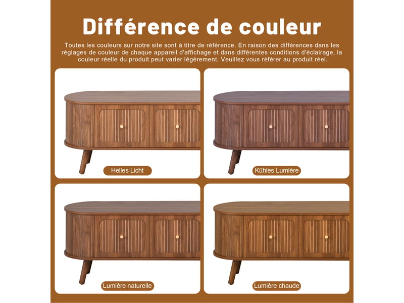  Meuble tv noyer 180 cm vintage bois 4 portes poignées dorées  - Conforama W