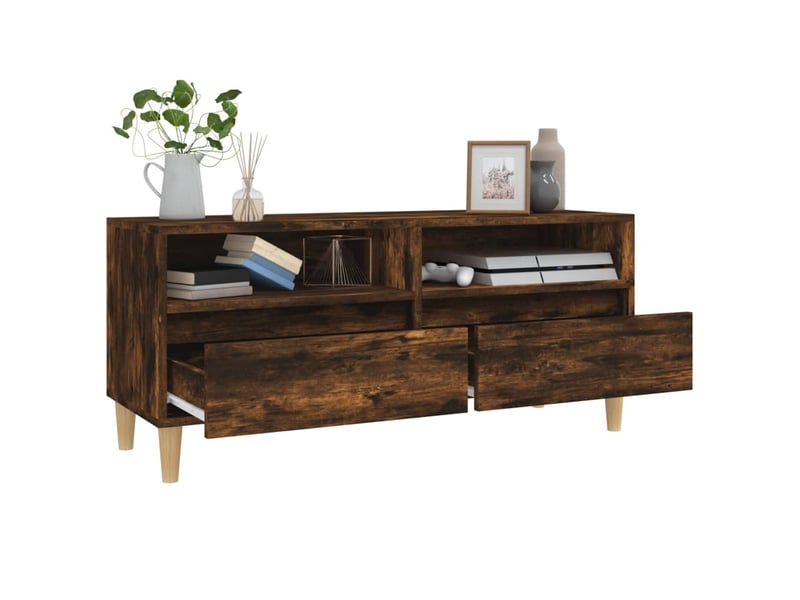  Meuble tv - banc tv - meuble de rangement chêne fumé 100x34,5x44,5 cm bois d'ingénierie  - Conforama E