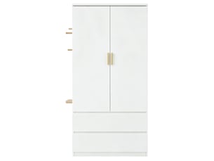 Armoire blanche 70 x 50 x 170 cm en mdf, 2 tiroirs, rangement caché et panneau perforé latéral pratique