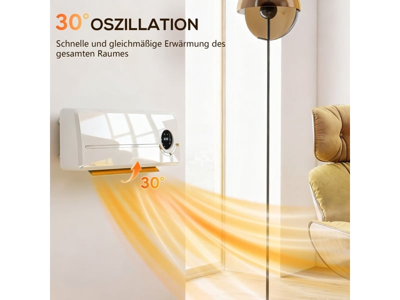  Chauffage mural 2000w à céramique avec ventilateur, télécommande, 2 modes de chauffe, écran led  - Conforama C