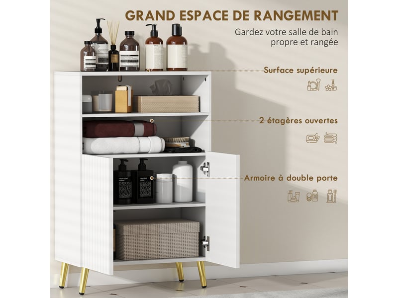  Meuble de salle de bain 2 portes à fermeture douce en mdf blanc 60 x 31,8 x 93 cm  - Conforama E