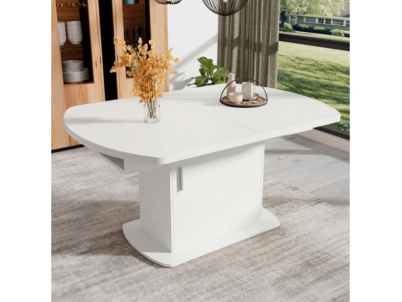  Table à manger ovale extensible 140200x80 cm blanche avec rangement  - Conforama D