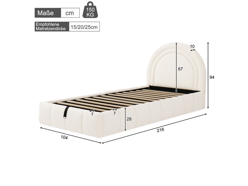  Lit coffre enfant 90x200 cm en bouclé beige avec sommier à lattes  - Conforama C