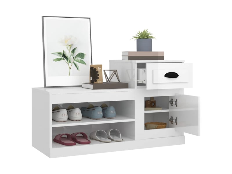  Meuble à chaussure | armoire à chaussure blanc brillant 100x42x60 cm bois ingénierie  - Conforama E
