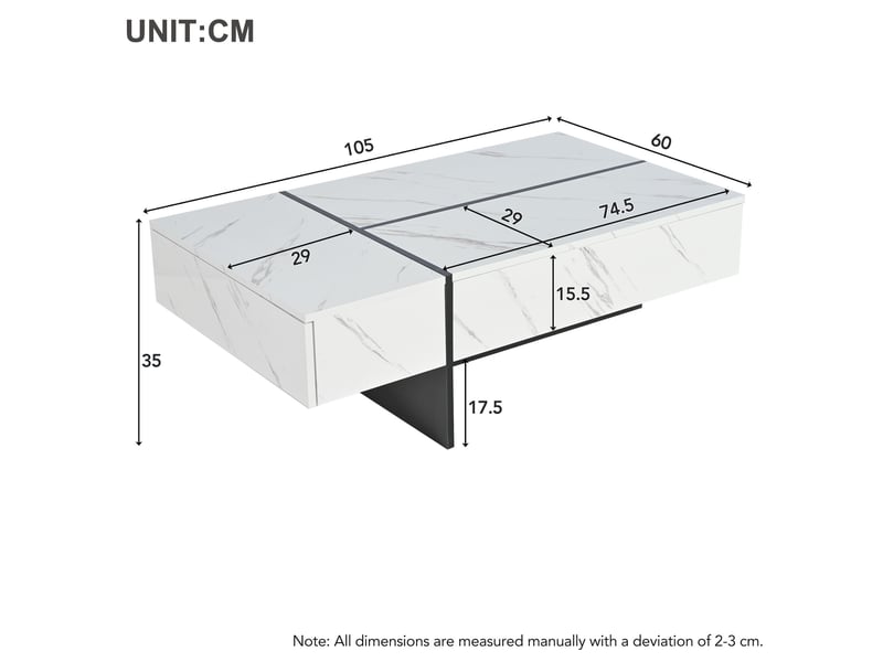  Table basse 105x60x35 cm avec led et 3 tiroirs coloris blanc  - Conforama C