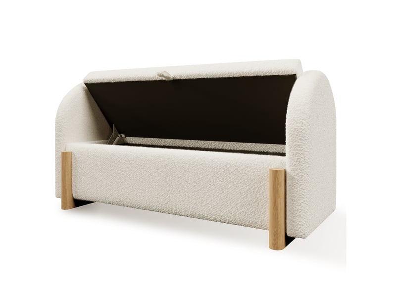  Banquette coffre tissu bouclé blanc avec rangement hydraulique 106x47x61 cm N616P503679W - Conforama B