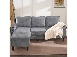 Canapé d'angle réversible fixe 4 pl lin gris