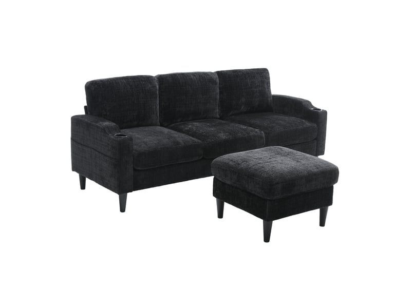  Canapé 4 places velours élégant avec pouf rangement porte-gobelets poches latérales confort doux  - Conforama E