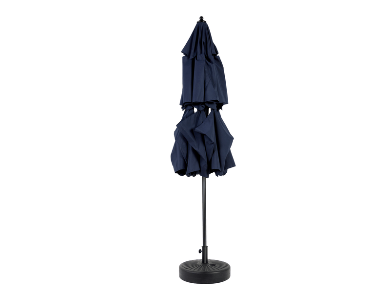  Parasol rectangulaire 4,5 m double face à manivelle - grand format bleu marine sans socle  - Conforama D