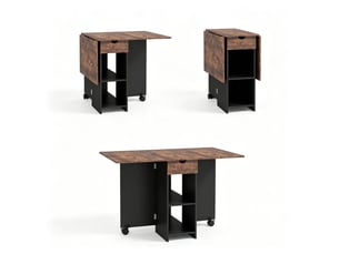 Table à manger pliant extensible 120 cm, table cuisine avec 2 rallonges rabattables pour 2 à 4 personnes, gain de place avec rangement - noir et bois