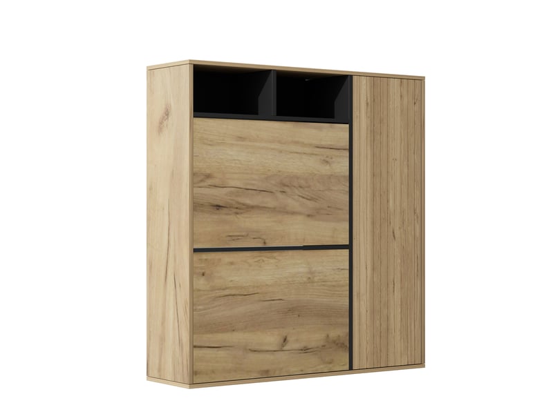 Meuble à chaussures 2 abattants et 1 porte 90x24x94 cm naturel et noir - Conforama R
