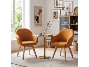 Lot de 2 chaises de salle à manger pivotantes à 360° – fauteuils design cocon, tissu effet lin respirant, pieds en bois massif - orange