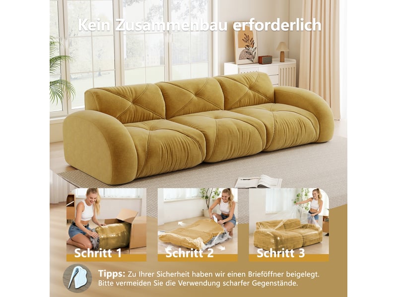  Canapé 3 places sans structure 281 cm - canapé en chenille résistant aux animaux - mousse haute densité - jaune  - Conforama D