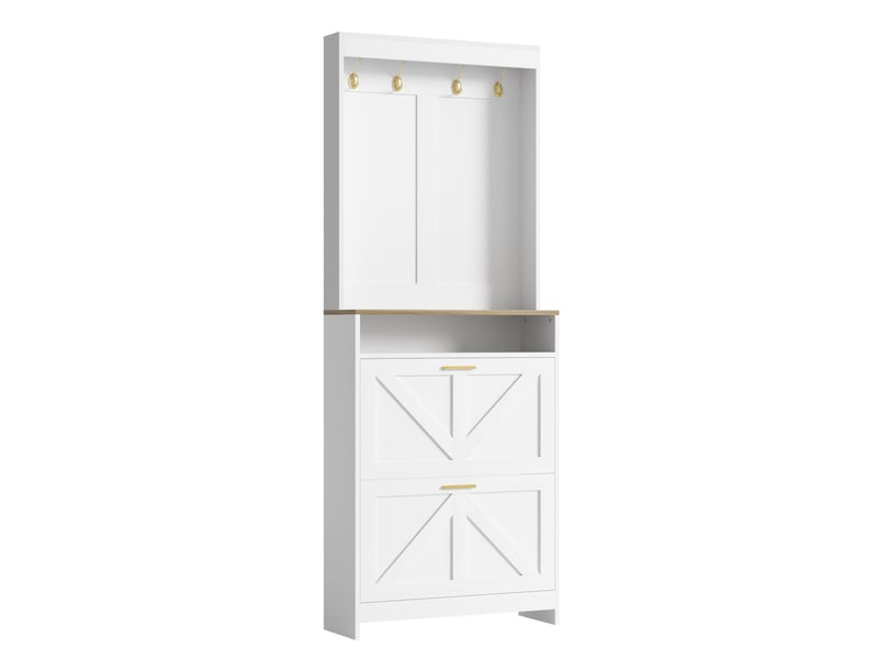  Meuble à chaussures 2 abattants patères led blanc et naturel 70x24x180 cm  - Conforama A