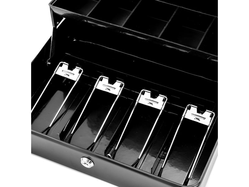  Boite de rangement caisse à monnaie verrouillable 30x24x9cm 4 compartiments à billets et plateau à monnaie  - Conforama C