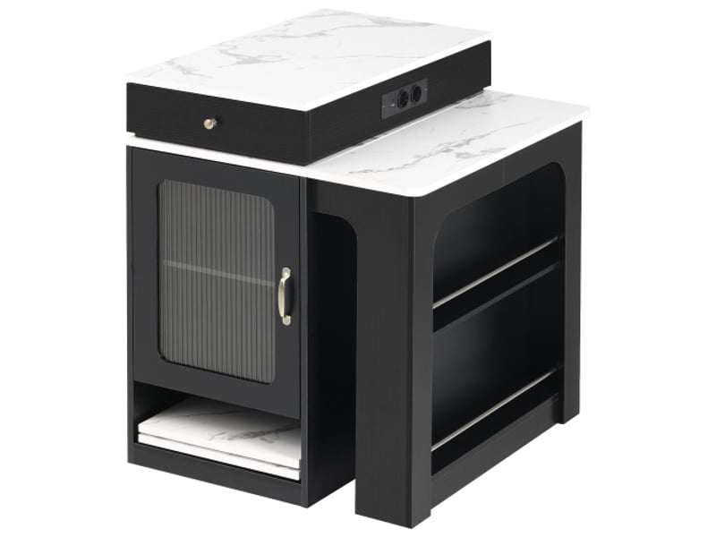 Îlot de cuisine mobile sur roulettes, table extensible et plateau amovible – bar avec prises, buffetcomptoir noir - Conforama E