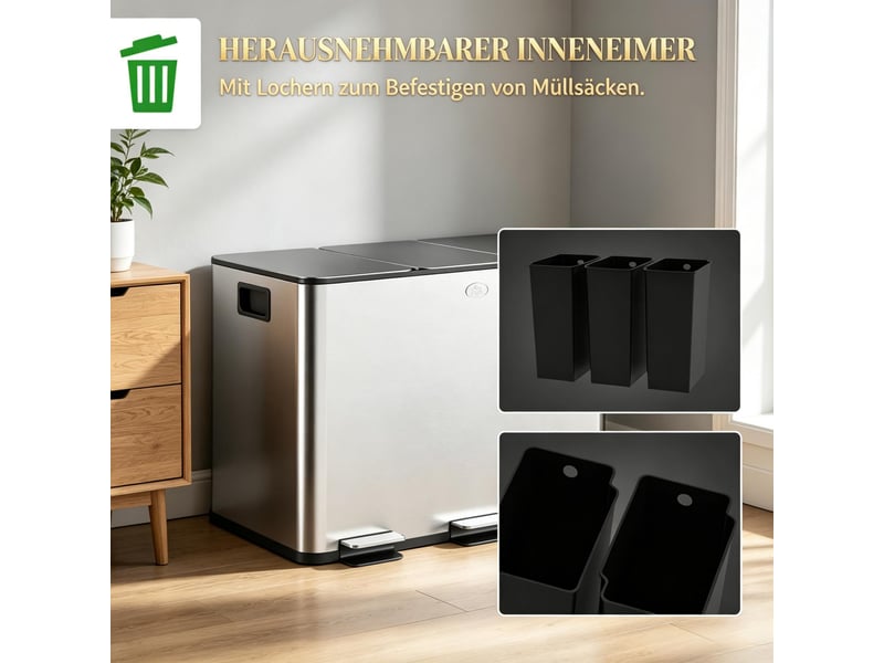 Poubelle tri sélectif - poubelle de cuisine, système de tri des déchets avec 3 compartiments de 10 l chacun, argent - Conforama R