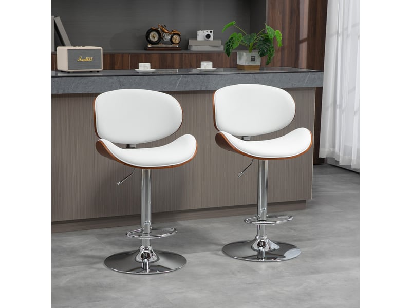  Lot de 2 chaises de bar tabouret hauteur réglable revêtement synthétique 53 x 52 x 92-112 cm blanc  - Conforama D