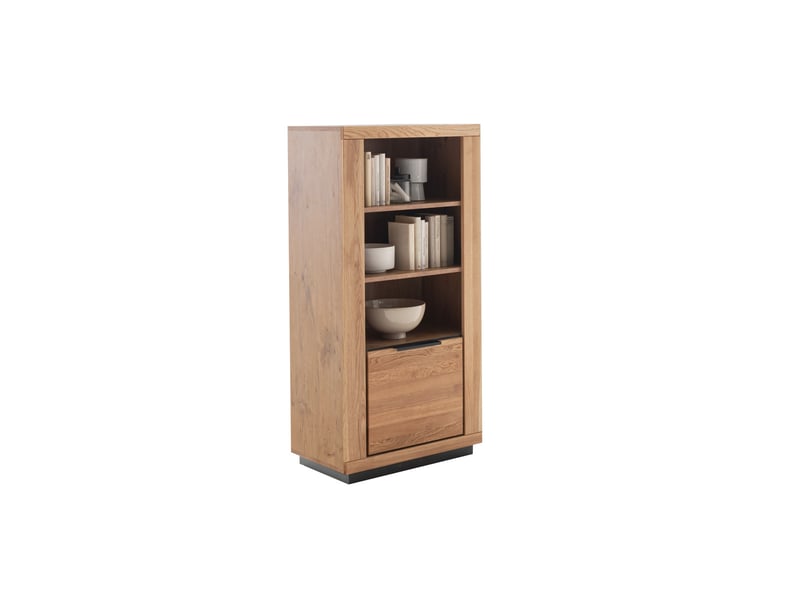  Bibliothèque 3 niches ouvertes et 1 porte de rangement coloris chêne massif huilé  - longueur 72 × hauteur 142 × profondeur 40 cm  - Conforama D